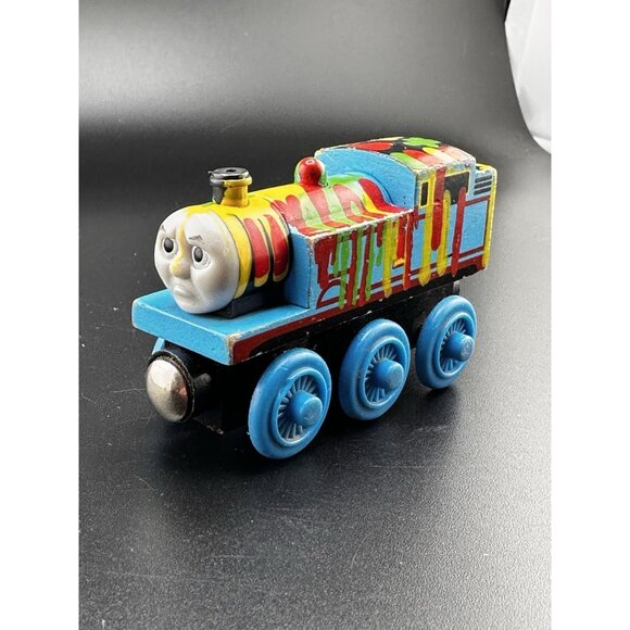 Thomas & Friends Wooden Railway Paint Splattered Thomas Vtg 2003 Train Engine - Picture 2 of 13